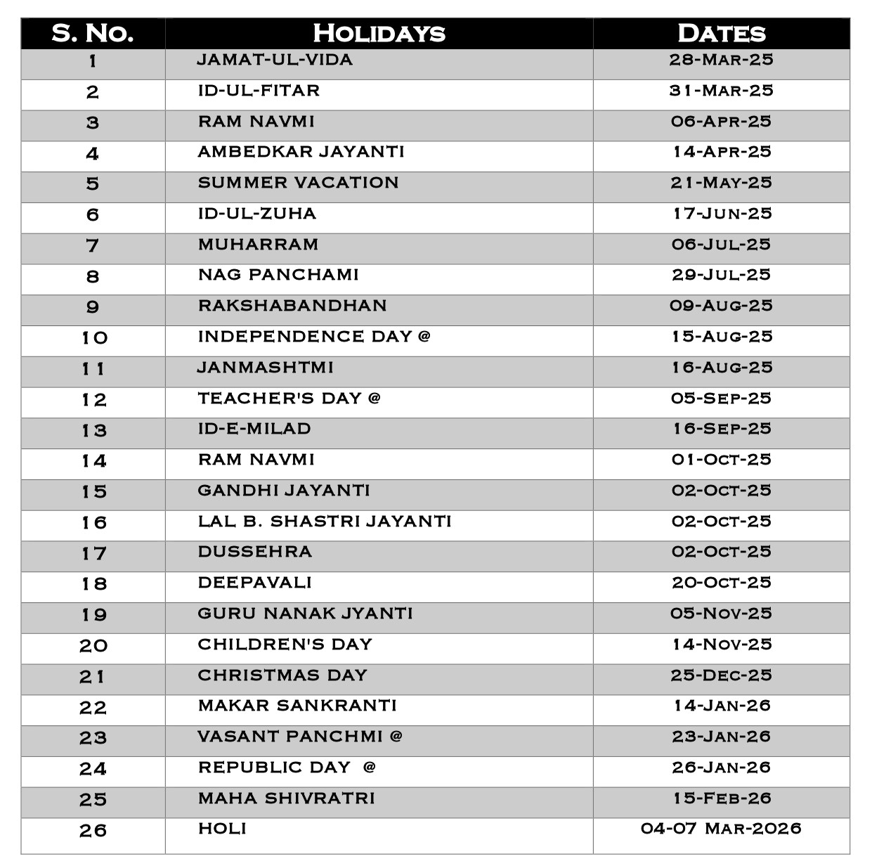 holiday Schedule